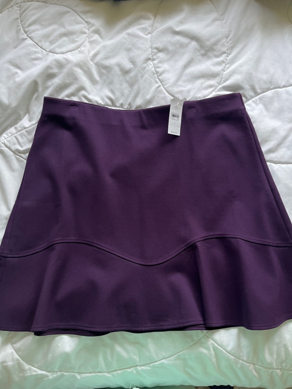 NWT LOFT Deep Purple Ruffle Hem Skater Skirt L